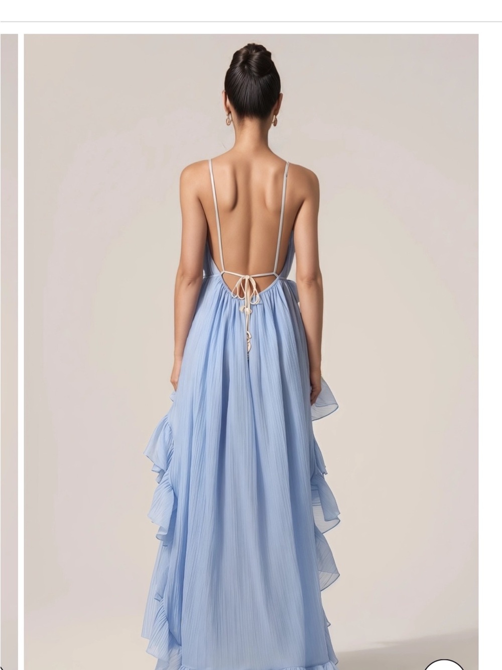 Light Blue Ruffle Maxi Dress with Plunge Neckline - Picture 2 of 2